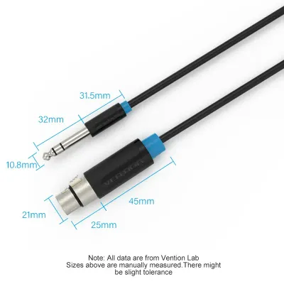 VENTION 6.5mm Male to XLR Female Audio Cable 10M BlackModel # BBEBL