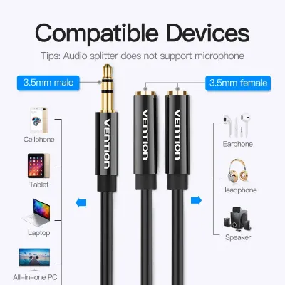 VENTION 3.5mm Male to 2*3.5mm Female Stereo Splitter Cable 0.3M Black ABS TypeModel # BBSBY