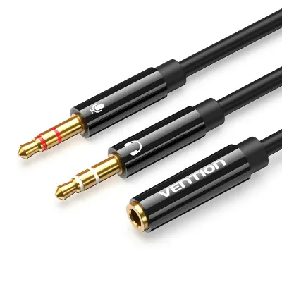 VENTION 2*3.5mm Male to 4 Pole 3.5mm Female Audio Cable 0.3M Black ABS TypeModel # BBTBY