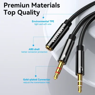 VENTION 2*3.5mm Male to 4 Pole 3.5mm Female Audio Cable 0.3M Black ABS TypeModel # BBTBY