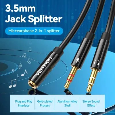 VENTION 2*3.5mm Male to 4 Pole 3.5mm Female Audio Cable 0.3M Black ABS TypeModel # BBTBY