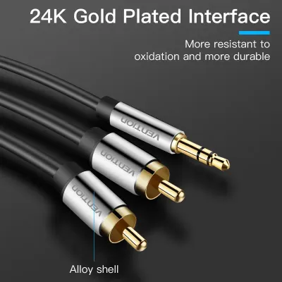 VENTION 3.5mm Male to 2RCA Male Audio Cable 1.5M Black Metal TypeModel # BCFBG