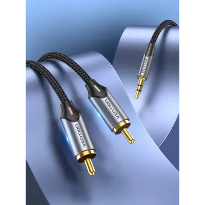 VENTION 3.5MM Male to 2-Male RCA Adapter Cable 0.5M Gray Aluminum Alloy TypeModel # BCNBD