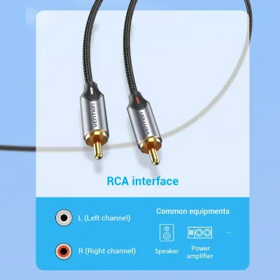 VENTION 3.5MM Male to 2-Male RCA Adapter Cable 0.5M Gray Aluminum Alloy TypeModel # BCNBD