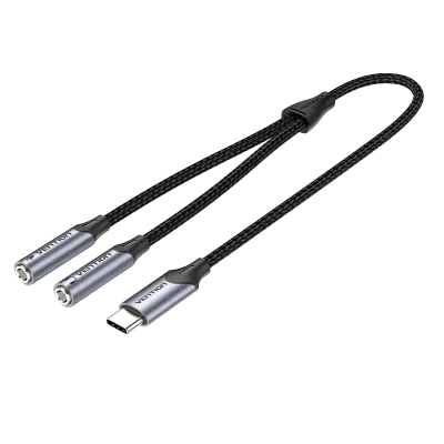 VENTION Cotton Braided 3.5mm Female to 2-Female RCA Audio Cable 0.3M Gray Aluminum Alloy TypeModel # BCOHY