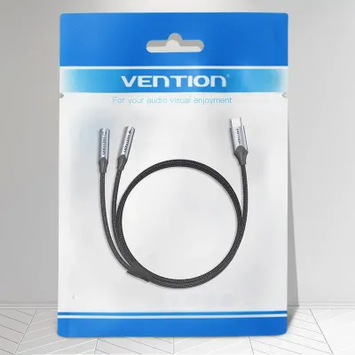 VENTION Cotton Braided 3.5mm Female to 2-Female RCA Audio Cable 0.3M Gray Aluminum Alloy TypeModel # BCOHY