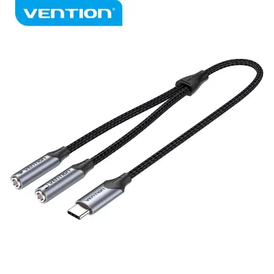 VENTION Cotton Braided 3.5mm Female to 2-Female RCA Audio Cable 0.3M Gray Aluminum Alloy TypeModel # BCOHY