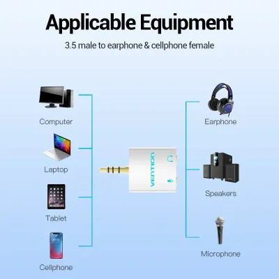 VENTION 4 Pole 3.5mm Male to 2*3.5mm Female Audio Splitter with Separated Audio and Microphone Port SliveryModel # BDBW0