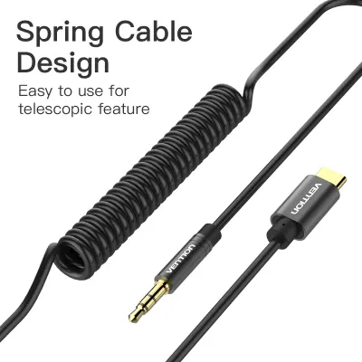 VENTION Type-C to 3.5mm Male Spring Audio Cable 1.5M Black Metal TypeModel # BGABG