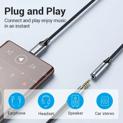 VENTION USB-C Male to 3.5MM Earphone Jack With DAC Adapter 0.1M Gray Aluminum Alloy TypeModel # BGMHA