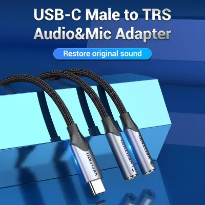 VENTION USB-C Male to TRS Audio & Mic Jack  0.3M Gray Aluminum Alloy TypeModel # BGPHY