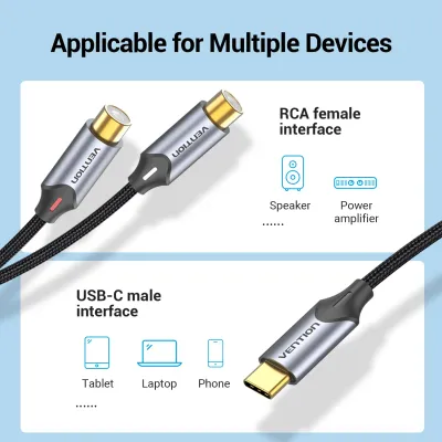 VENTION USB-C Male to 2-Female RCA Cable 0.5M Gray Aluminum Alloy TypeModel # BGVHD