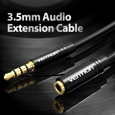 VENTION Cotton Braided 3.5mm Audio Extension Cable 0.5M Black Metal TypeModel # BHBBD