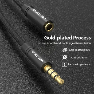 VENTION Cotton Braided 3.5mm Audio Extension Cable 0.5M Black Metal TypeModel # BHBBD