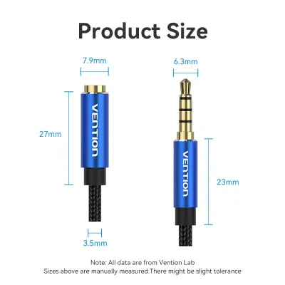 VENTION Cotton Braided TRRS 3.5mm Male to 3.5mm Female Audio Extension Cable 0.5M Blue Aluminum Alloy TypeModel # BHCLD