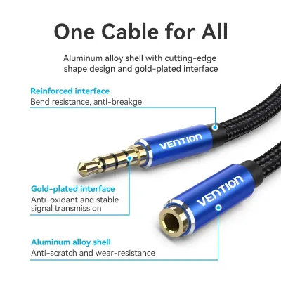 VENTION Cotton Braided TRRS 3.5mm Male to 3.5mm Female Audio Extension Cable 0.5M Blue Aluminum Alloy TypeModel # BHCLD