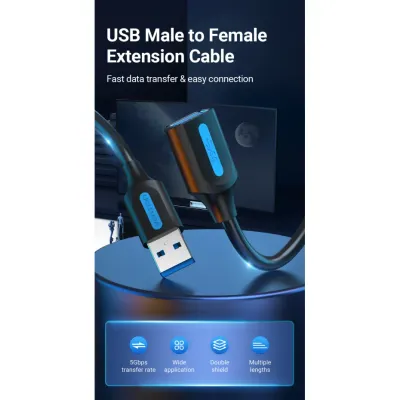 VENTION USB 3.0 A Male to A Female Extension Cable  0.5M Black PVC TypeModel # CBHBD