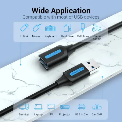 VENTION USB 3.0 A Male to A Female Extension Cable 1M Black PVC TypeModel # CBHBF