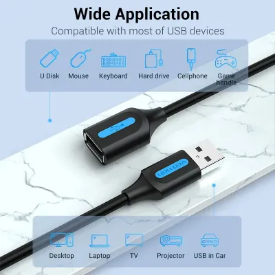 VENTION USB 2.0 A Male to A Female Extension Cable  0.5M Black PVC TypeModel # CBIBD