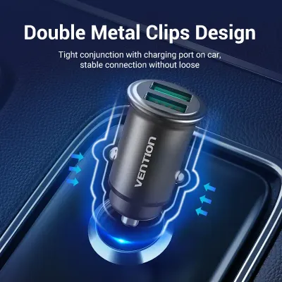 VENTION 25W Dual USB Car Charger (QC3.0+QC3.0) Gray Mini Style Aluminium Alloy TypeModel # CC-85-H