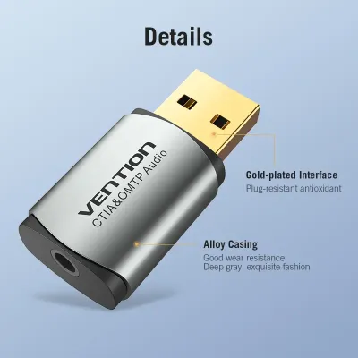 VENTION USB External Sound Card Gray  Metal Type (OMTP-CTIA)Model # CDLH0