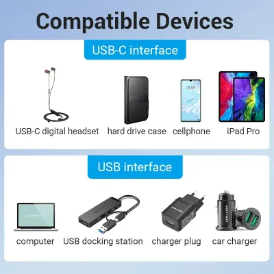 VENTION USB 3.0 Male to USB-C Female Adapter Gray Aluminum Alloy Type X2Model # CDPH0-2