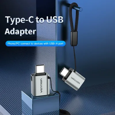 VENTION USB-C Male to USB 3.0 Female OTG Adapter Gray Aluminum Alloy Type Pack of 2Model # CDQH0-2