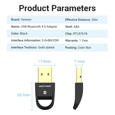 VENTION USB Bluetooth5.0 Adapter BlackModel # CDSB0