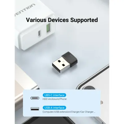 VENTION USB 2.0 Male to USB-C Female Adapter Black PVC TypeModel # CDWB0