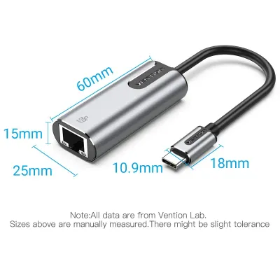 VENTION USB-C to Gigabit Ethernet Adapter 0.15M Gray Aluminum Alloy TypeModel # CFNHB