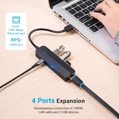 VENTION 3-Port USB 3.0 Hub with Gigabit Ethernet Adapter 0.15M BlackModel # CHNBB