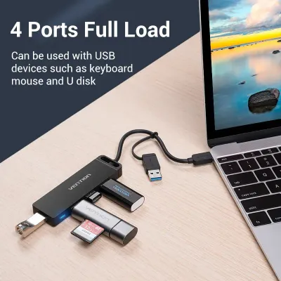 VENTION 4-Port USB 3.0 Hub with Type C & USB 3.0 2-in-1 Interface and Power Supply 0.15M ABS TypeModel # CHTBB