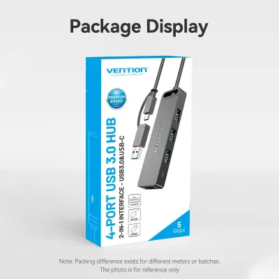 VENTION 4-Port USB 3.0 Hub with Type C & USB 3.0 2-in-1 Interface and Power Supply 0.15M ABS TypeModel # CHTBB