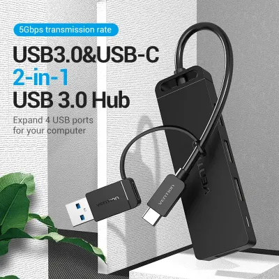 VENTION 4-Port USB 3.0 Hub with Type C & USB 3.0 2-in-1 Interface and Power Supply 0.15M ABS TypeModel # CHTBB