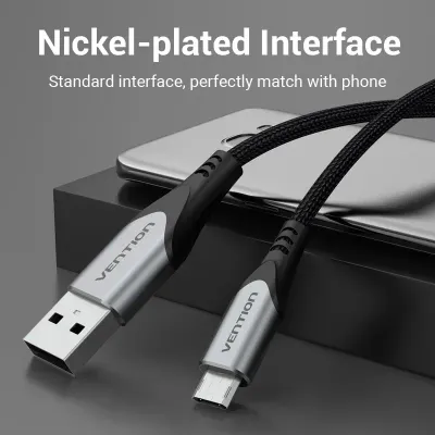 VENTION USB 2.0 A Male to Micro-B Male Cable 0.5M Gray Aluminum Alloy Type（Reversible Design）Model # COCHD