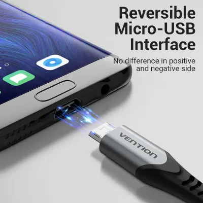 VENTION USB 2.0 A Male to Micro-B Male Cable 1M Gray Aluminum Alloy Type（Reversible Design）Model # COCHF