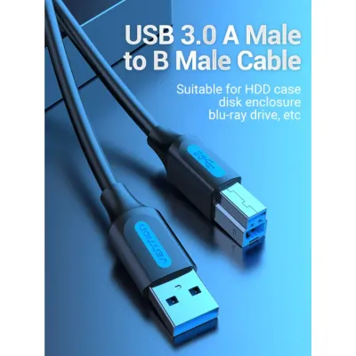 VENTION USB 3.0 A Male to B Male Cable 0.5M Black PVC TypeModel # COOBD