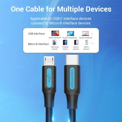 VENTION USB 2.0 C Male to Micro-B Male 2A Cable 0.5M BlackModel # COVBD