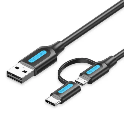 VENTION USB 2.0 A Male to 2-in-1 Micro-B&USB-C Male Cable 0.25M Black PVC TypeModel # CQDBC