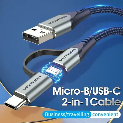 VENTION USB 2.0 A Male to 2-in-1 Micro-B&USB-C Male Cable 0.5M Gray Aluminum Alloy TypeModel # CQEHD