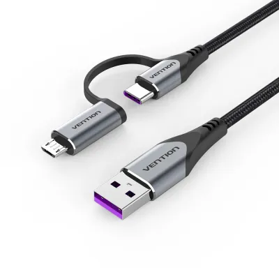 VENTION USB 2.0 A Male to 2-in-1 USB-C&Micro-B Male 5A Cable 0.5M Gray Aluminum Alloy TypeModel # CQFHD