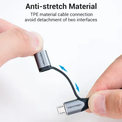 VENTION USB 2.0 A Male to 2-in-1 Micro-B&Lightning Male Cable 0.5M Gray Aluminum Alloy TypeModel # CQHHD