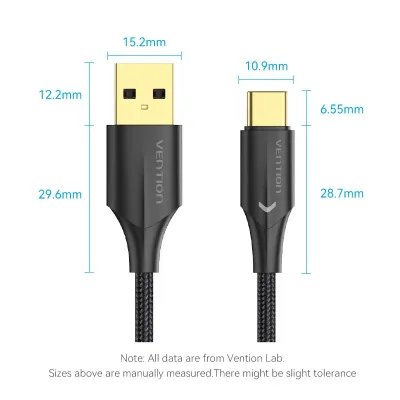 VENTION Nylon Braided USB 2.0 A Male to C Male 3A Cable 1M Black LED TypeModel # CTFBF