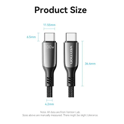 VENTION Cotton Braided USB 2.0 C Male to C Male 5A Cable 1.2M Black Zinc Alloy TypeModel # CTKBAV