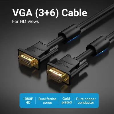 VENTION VGA(3+6) Male to Male Cable with ferrite cores 1.5M BlackModel # DAEBG