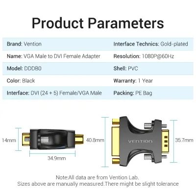 VENTION VGA Male to DVI Female Adapter BlackModel # DDDB0