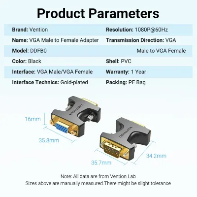 VENTION VGA Male to Female Adapter BlackModel # DDFB0