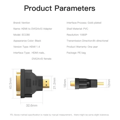 VENTION HDMI DVI Bi-Directional  Adapter  BlackModel # ECCB0