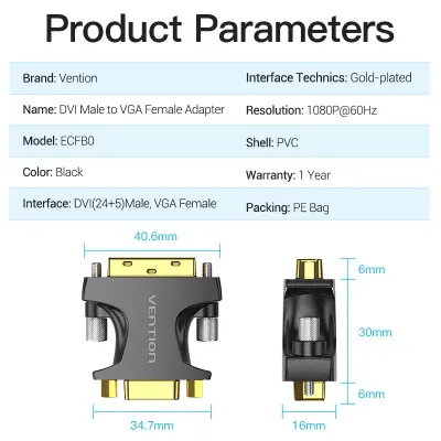 VENTION DVI Male to VGA Female Adapter BlackModel # ECFB0