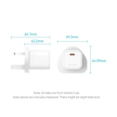 VENTION 1-port USB-C GaN Charger(30W) UK-Plug BlackModel # FAKB0-UK